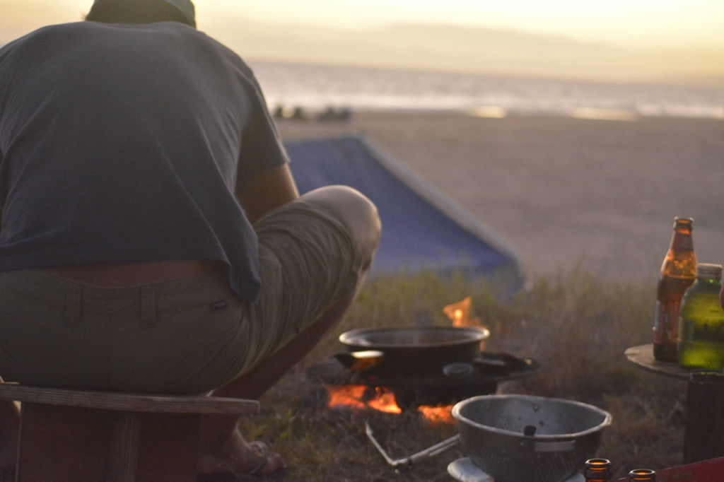 cooking breakfast on the outside